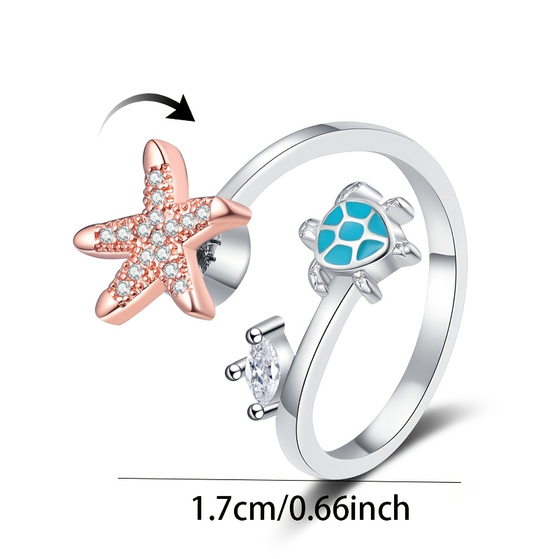 Women's S925 Silver Turtle Star Rotating Ring